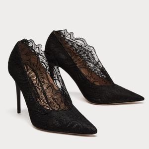 Zara HIGH HEEL LACE COURT STILETTO SHOES size 35/5